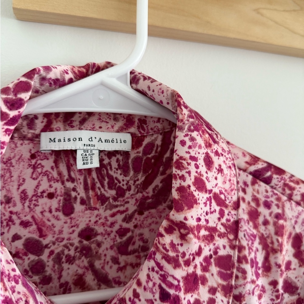 Maison D'Amelie Pink Garden Floral Printed Blouse Size Small - Picture 2 of 5